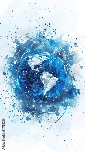 Blue futuristic background with planet Earth Vector Internet satellites transmit signals Map of the planet Global social network Future Internet and technology Floating blue plexus