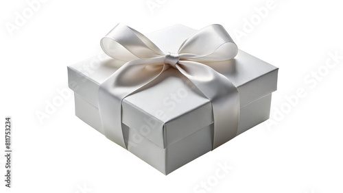 "Minimalist White Wonder": A simple yet elegant white gift box tied with a satin ribbon, embodying understated elegance and purity against a white backdrop. © Mari