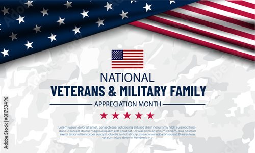 Happy National Veterans And Military Family Appreciation Month Is November. Background Vector Illustration