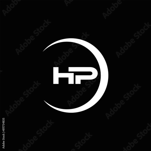 HP logo. H P design. White HP letter. HP, H P letter logo design. Initial letter HP linked circle uppercase monogram logo. H P letter logo vector design.