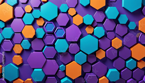 blue shape colorful technology wall digital futuristic banner illustration xagon abstract orange 3d background geometric texture xagonal hexagon hexagonal three-dimensional cube purple colourful