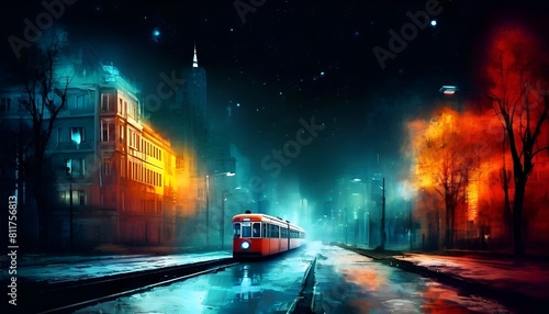 Letzte Nacht Straßenbahn. Wallpaper für Computer 1. photo