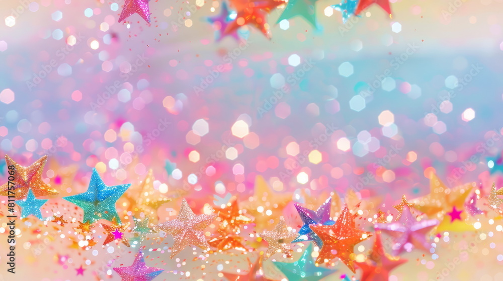 Seamless pattern. Colorful star confetti on a glittery background, perfect for festive decorations and joyful themes. Seamless pattern. Colorful star confetti on a glittery background, perfect for festive decorations and joyful themes.
