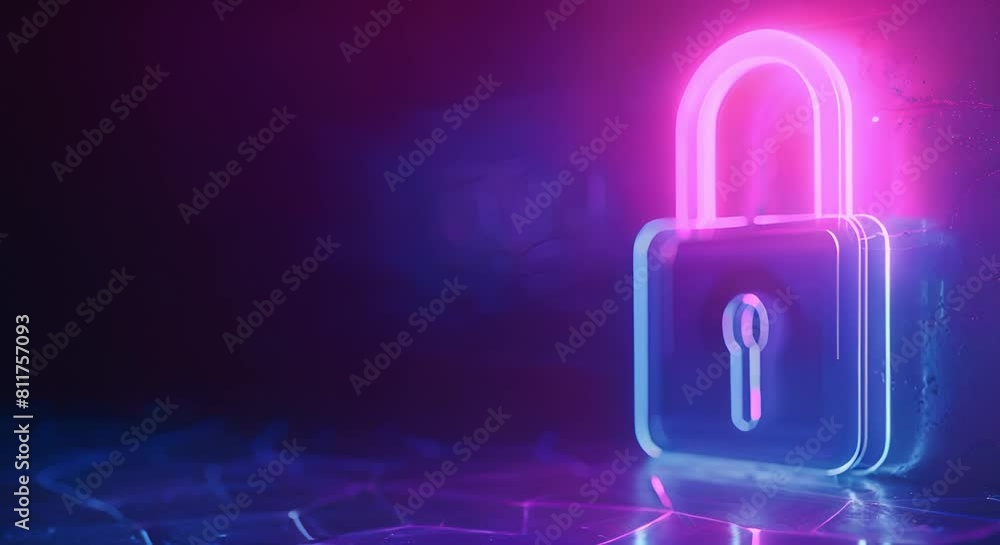 Cybersecurity Symbolism: Neon padlock keyhole with glowing connections network in dark internet security concept. Concept Cybersecurity, Symbolism, Neon, Padlock, Keyhole, Glowing, Connections Cybersecurity Symbolism: Neon padlock keyhole with glowing connections network in dark internet security concept. Concept Cybersecurity, Symbolism, Neon, Padlock, Keyhole, Glowing, Connections