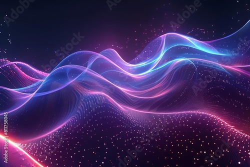 Dark abstract background with glowing wave Shiny moving lines design element Modern purple blue gradient flowing wave lines Futuristic technology concept Vector illustration, DSLR