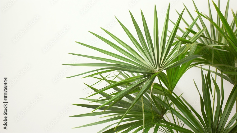 Fresh Saw Palmetto Fronds Against a White Background for Calm Nature-Themed Designs Fresh Saw Palmetto Fronds Against a White Background for Calm Nature-Themed Designs