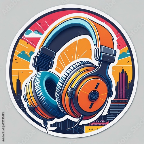 ircular Headphone Stickers featuring edgy illustrations of headphones  photo