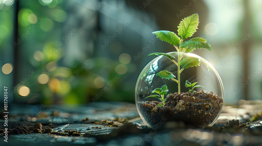 Dome protects the plant The concept of environmental protection Futuristic sprout vector illustration, studio lighting, high quality Dome protects the plant The concept of environmental protection Futuristic sprout vector illustration, studio lighting, high quality