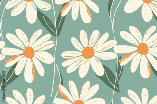 Wallpaper Mural Seamless pattern with flowers and leaves. Hand-drawn . Floral pattern for wallpaper or fabric. Flowers and leaves. Texture background.. Beautiful simple AI generated image in 4K, unique. Torontodigital.ca