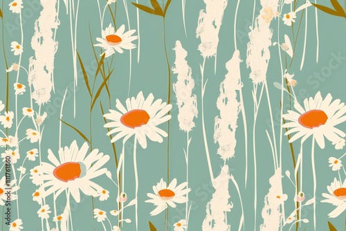 Seamless pattern with flowers and leaves. Hand-drawn . Floral pattern for wallpaper or fabric. Flowers and leaves. Texture background.. Beautiful simple AI generated image in 4K  unique.