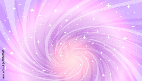 Background of pink and lilac shining swirl of magic, sky and stars.