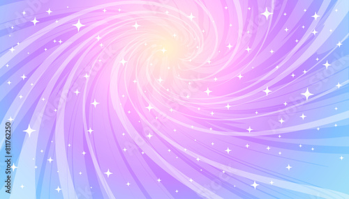 Background of pink and blue shining swirl of magic, sky and stars.