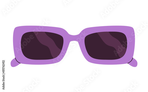Icon of sunglasses. Retro framed sunglasses, vintage fashion. Flat design, cartoon hand drawn, vector illustration. Template for printing.