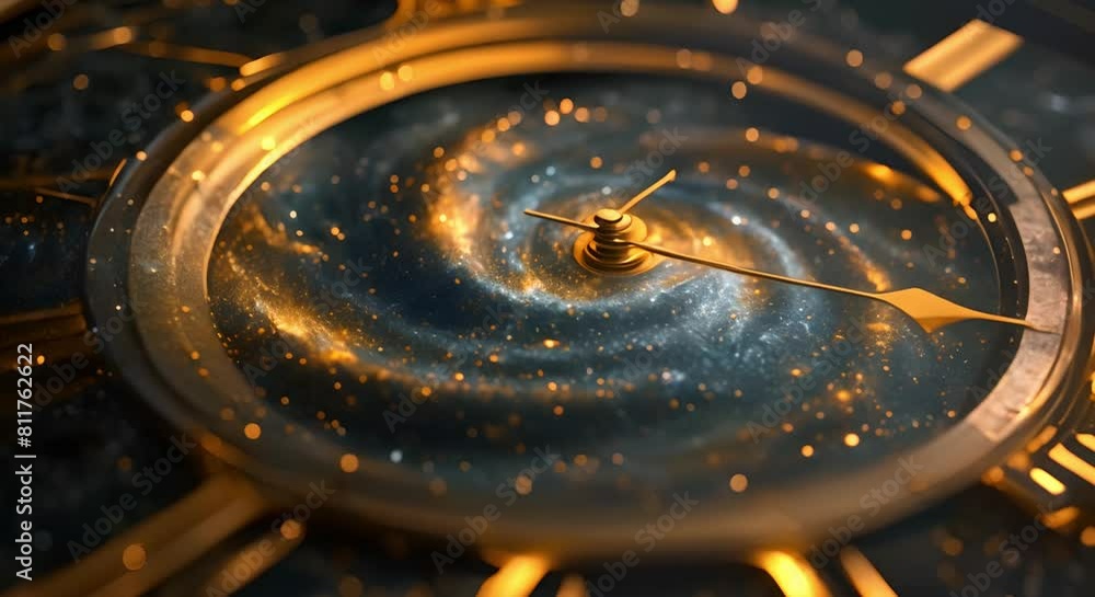 Clock Face Depicts Swirling Galaxy of Cosmic Dust Representing Infinite Vastness and Mystery. Concept Space exploration, Cosmic beauty, Galaxies, Infinite universe, Mystery of the cosmos Clock Face Depicts Swirling Galaxy of Cosmic Dust Representing Infinite Vastness and Mystery. Concept Space exploration, Cosmic beauty, Galaxies, Infinite universe, Mystery of the cosmos