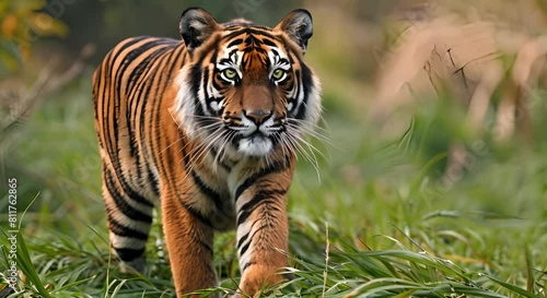 Tiger Mother: A Description of a Large Wild Cat with Distinctive Stripes. Concept Wildlife, Animal Characteristics, Stripes Pattern, Large Cats, Tiger Species photo