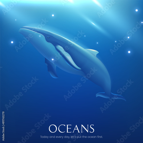 World Oceans Day design template with whales