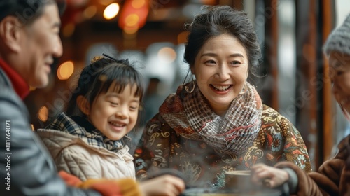 A heartwarming image of a Asian family happily enjoying hot pot together. Generative AI.