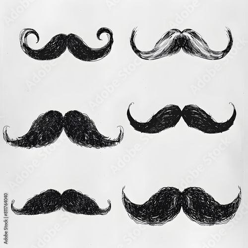 Black mustache hand drawing collection set isolated on a white 