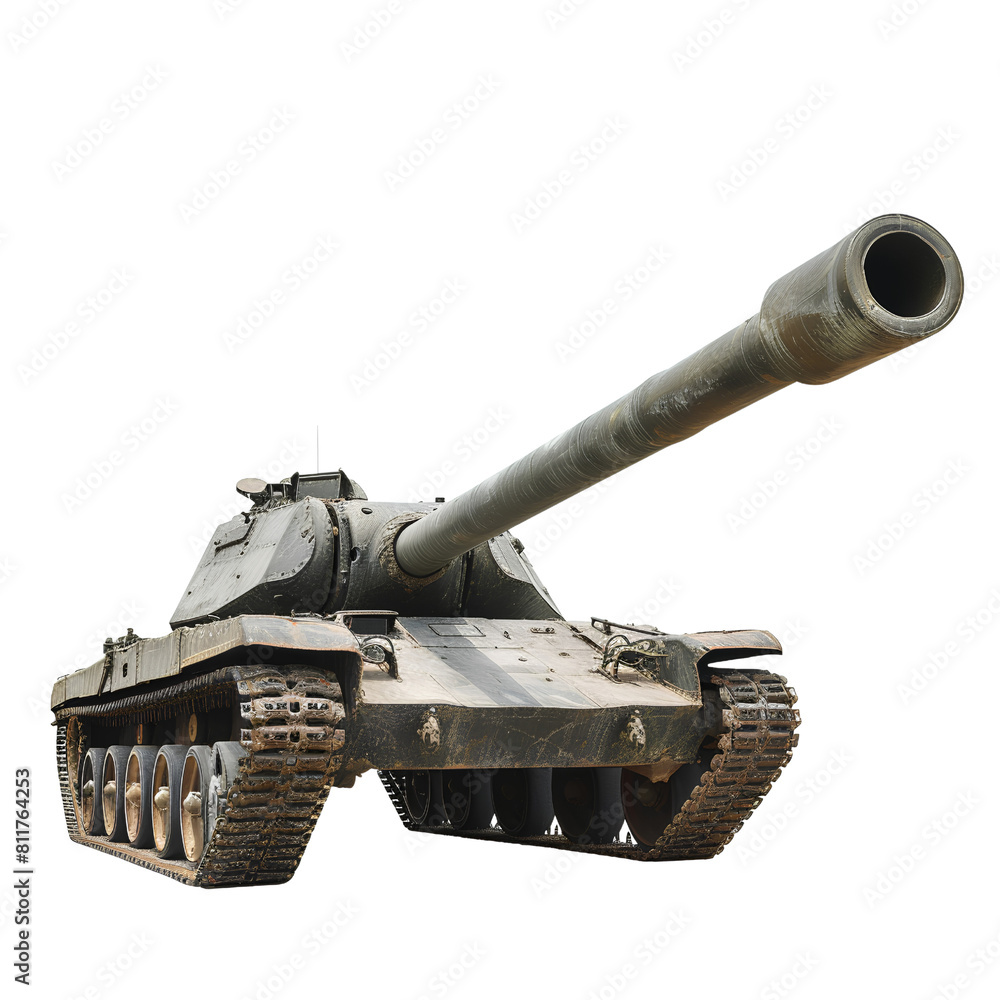 Heavy-Duty Military Tank with Long Barrel and Camouflage Finish, isolated, transparent background, white background, no background Heavy-Duty Military Tank with Long Barrel and Camouflage Finish, isolated, transparent background, white background, no background