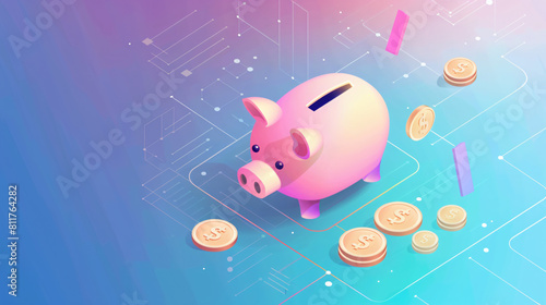 Saving money with piggy bank concept modern isometric