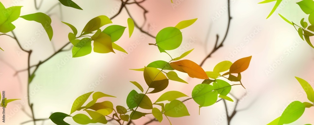 A tree with green leaves and a few brown leaves. Seamless pattern background. A tree with green leaves and a few brown leaves. Seamless pattern background.