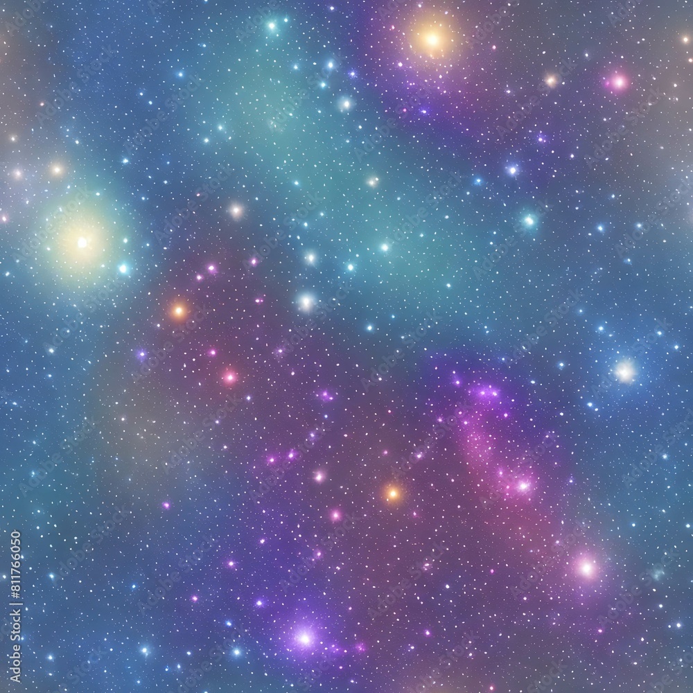 A colorful galaxy with many stars and a blue background. Seamless pattern background. A colorful galaxy with many stars and a blue background. Seamless pattern background.