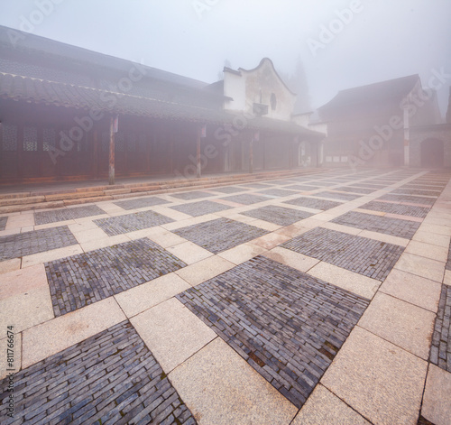 Tourist village of Wu Zhen in the fog, Zhejiang province China photo