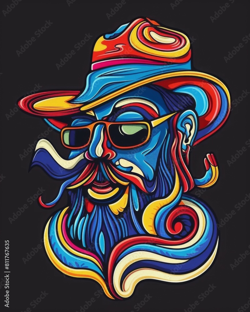 A vibrant painting of a man with a hat and glasses, embodying the spirit of an adventurous traveler