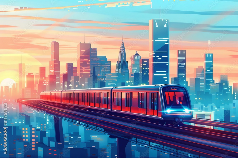 Infrastructure transportation panoramic Railway bridge Trains rides Towers and skyscrapers Urban scene Infrastructure transportation panoramic Railway bridge Trains rides Towers and skyscrapers Urban scene