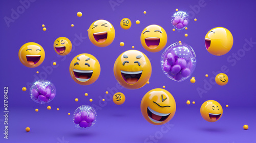 Set of Realistic Emoji or emoticon faces icon. Floating