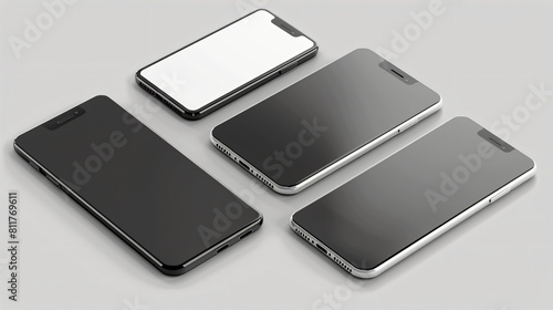 Set of smartphone mock up on isolate background 3d rea photo
