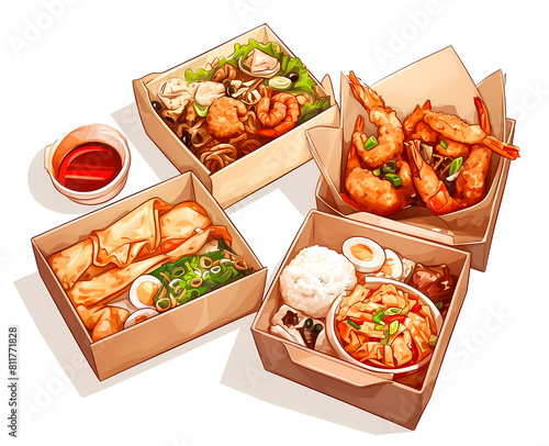 いろいろな中華料理のランチボックス