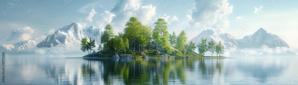 A beautiful island with a mountain in the background A beautiful island with a mountain in the background