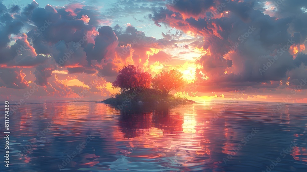 Tranquil HeartShaped Island at Twilight on a Calm Ocean