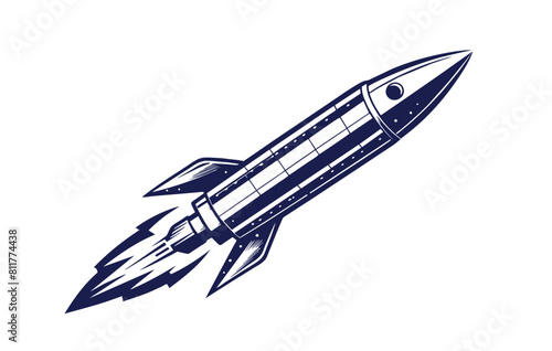 Space ship vintage rocket shuttle woodcut engraved style, vector illustration