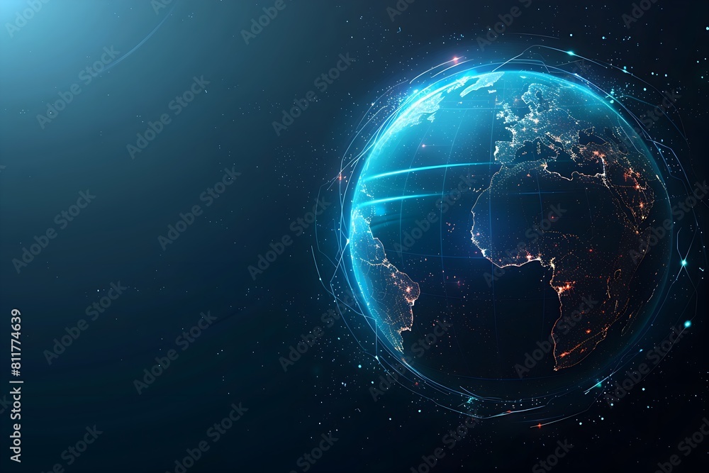 Fototapeta premium Digital World Globe with Glowing Light Effect - Technology and Holographic Concept of Global Network 