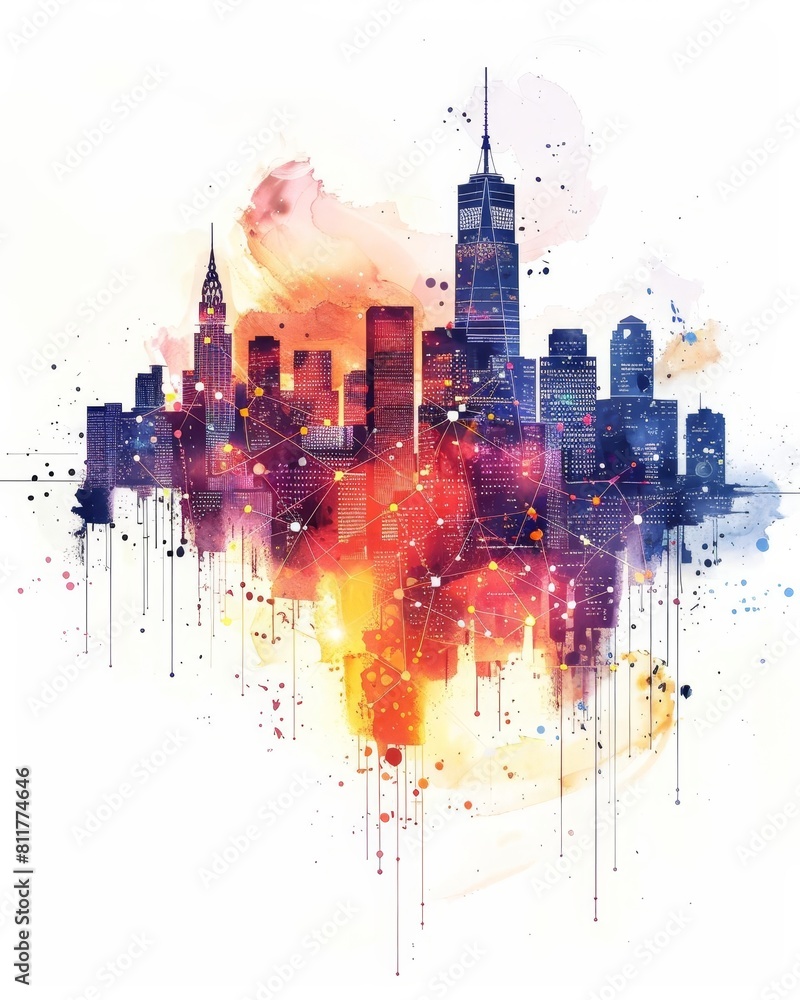 Smart city and abstract dot point connect with line design ,big data connection technology concept Blur effect is applied, clear white background, vector