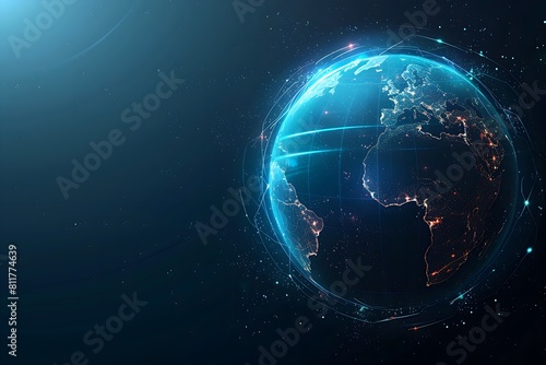 Digital World Globe with Glowing Light Effect - Technology and Holographic Concept of Global Network 
