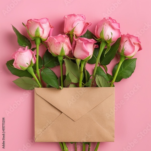 Envelope of Pink Roses on Delicate Background