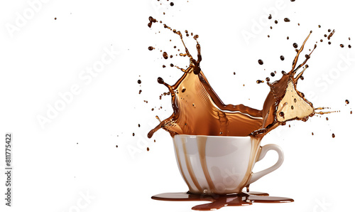 Coffee Splash Cup Of Splashed With Syrup Backgrounds . Coffee Cup Splash with Sweet Syrup Background