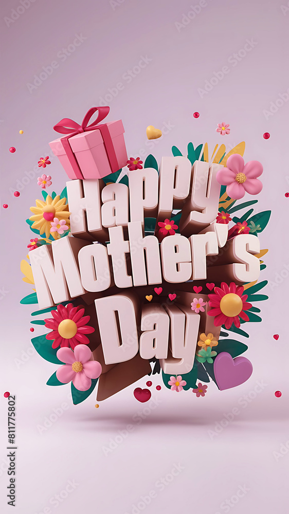 Vibrant 3D render of a Happy Mother's Day banner or greeting card