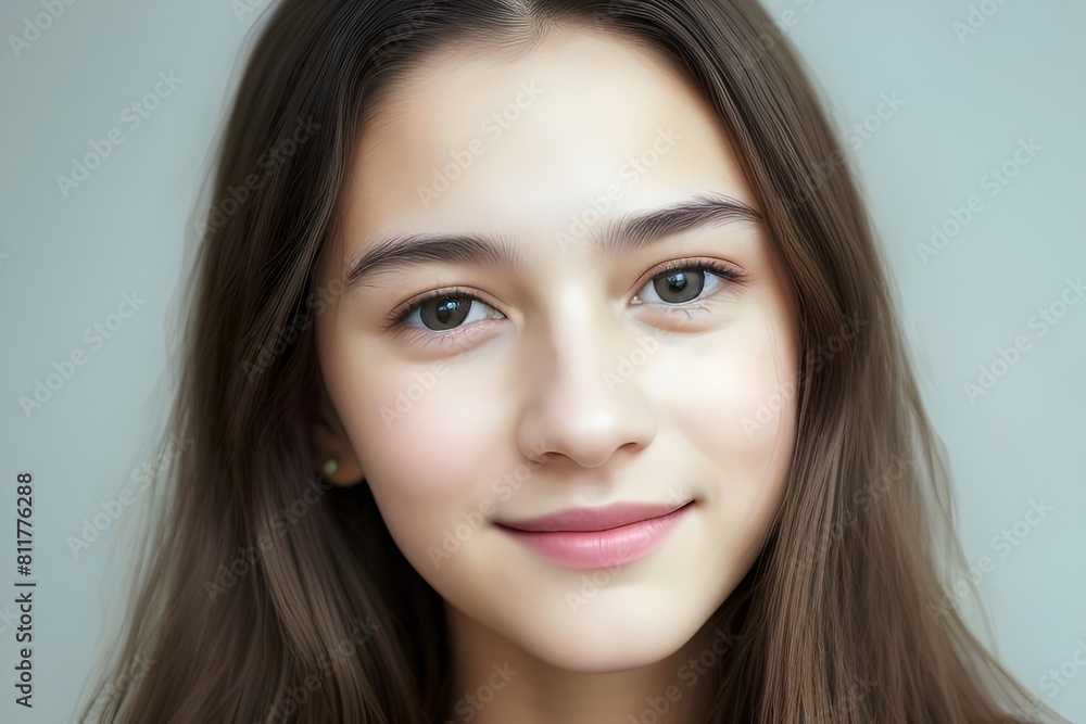 Obraz premium a cute happy teenage girl portrait close-up view headshot