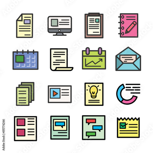 Document Data paper Line Icon Set Vector