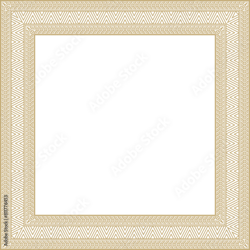 Vector gold square Yakut ornament. An endless rectangular border, a frame of the northern peoples of the Far East.