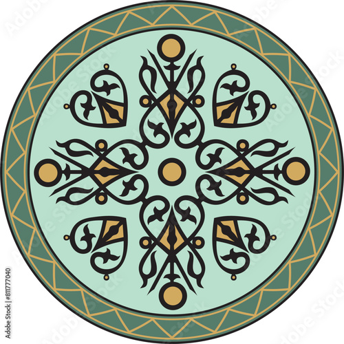 Vector colored round Yakut ornament. Endless circle, border, frame of the northern peoples of the Far East.
