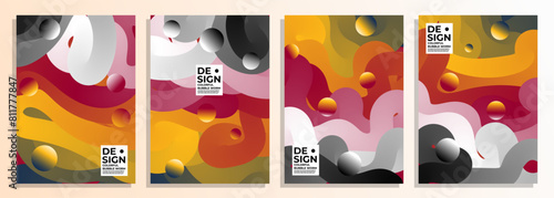 abstract warm colorful bubble worm cover poster background design set.