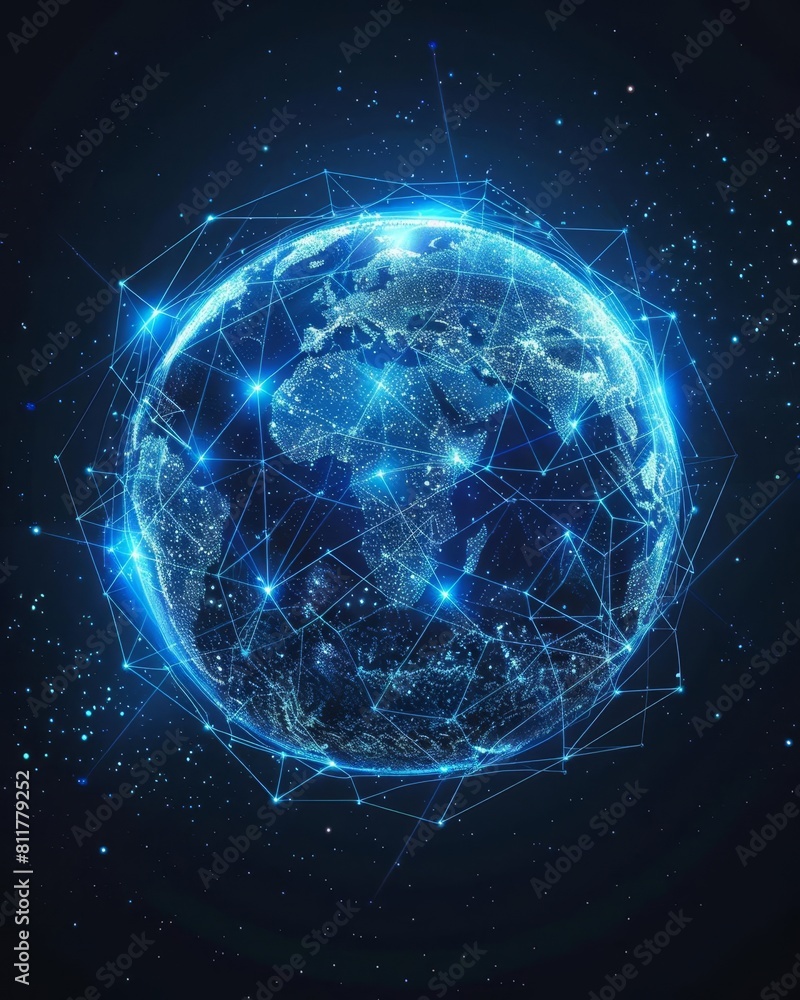 Vector illustrations of Abstract blue futuristic globe digital economic or metaverse with glowing particles aroundDigital innovation and technology concepts, Summertime wallpaper Vector illustrations of Abstract blue futuristic globe digital economic or metaverse with glowing particles aroundDigital innovation and technology concepts, Summertime wallpaper