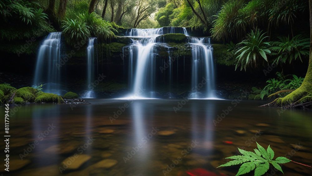 photo of a waterfall in a forest photo of a waterfall in a forest