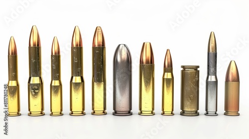 distinct bullet types separated on a white backdrop