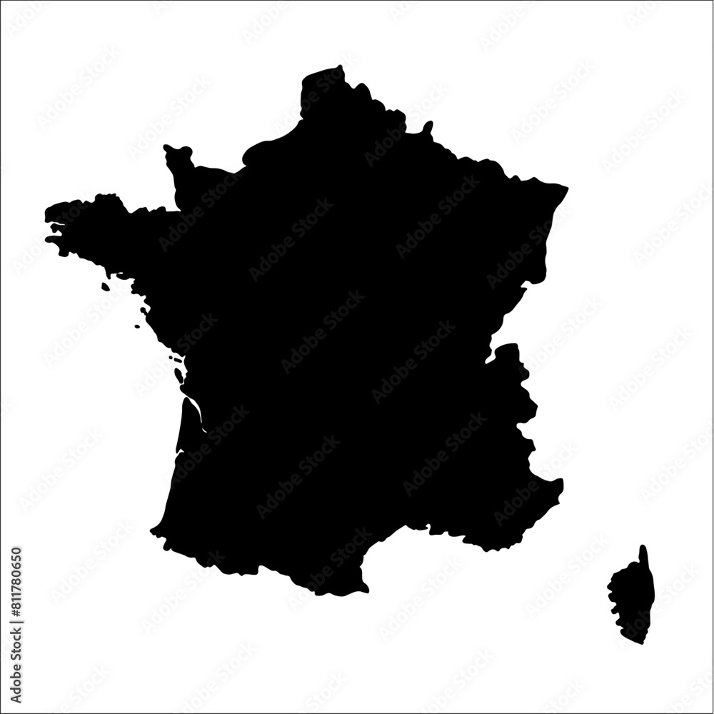 Black vector silhouette of France. Map illustration of European country.
